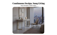 Minimalist design Dressing Desk with Side Cabinet Stone Pattern Top Makeup Table Modern Design Bedroom Furniture Leatherette Finish for Women, Adults, Homeowners, Apartment, Small Rooms, Walk-in Closet