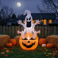 Spooky Inflatable Ghost with Pumpkin Cute Halloween Inflatable Ghost Funny Yard Decoration Indoor for Lawn