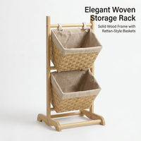 Baskets with Wooden, Storage Organiser for Home Decluttering, Tiered Storage Shelf for Apartment, En - Image 10