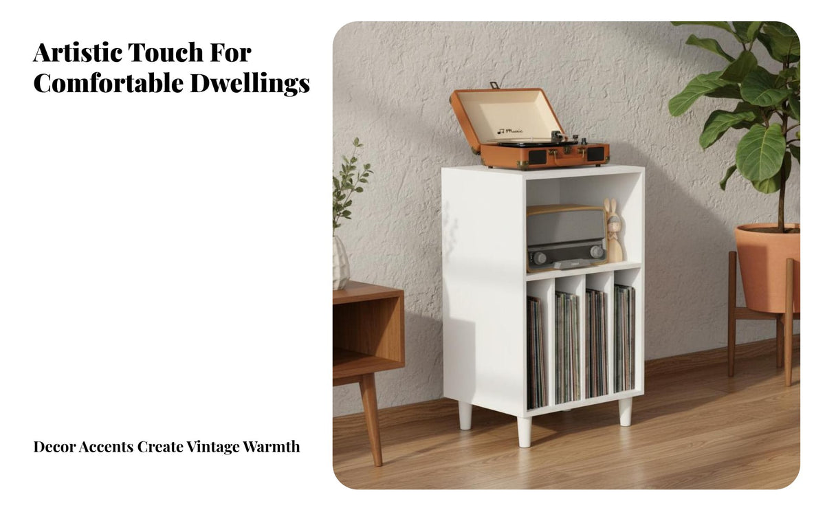 Multi-Purpose Vinyl Vinyl Storage Cabinet Multifunctional Vinyl Vinyl Storage Console Mid-Century-Century Modern Design Album Cube Organizer Solid Wood for Audiophiles, Living Room, Bedroom, Study