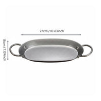 Oval Serving Plate with Handles Design Stainless Steel Food Tray Retro Metal Serving Dish for BBQ, Restaurant