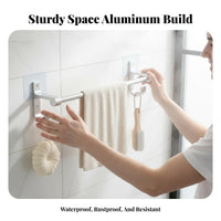 Drillno-Drill Installation Double Bar Towel Hanger with Hooks Wall Mounted Double Towel Rod Rust Resistant Bathroom Rack Space-Saving for Homeowners, DIY Enthusiasts, Restroom, Laundry Room, Kitchen, Closet