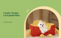 Calming semi-enclosed cat bed