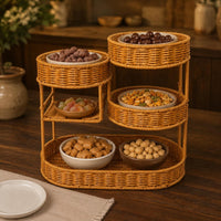 Multi-Level Fruit Rack Imitation Rattan Woven Display Shelf Rectangular Base