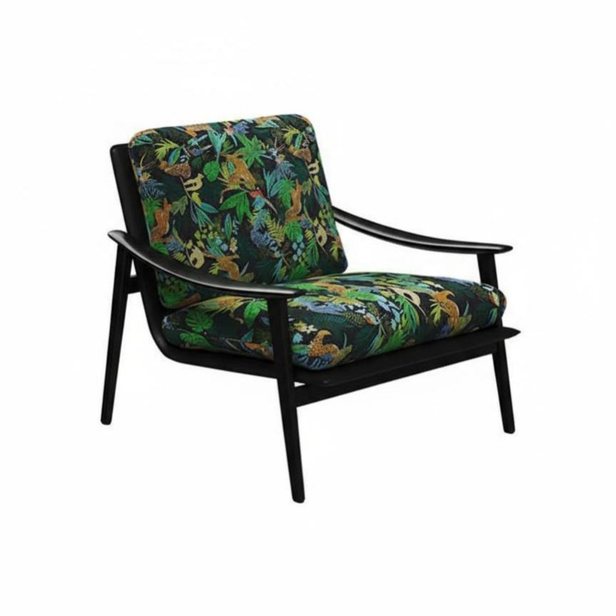 Striped Wooden Armchair Black and Light Stripes Striped Upholstered Armchair Retro Design Mid-Century Aestheticera Modern