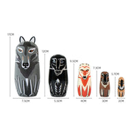 5 Pieces Wooden Nesting Doll with Wolf Design Glossy Animal Nesting Dolls Safe