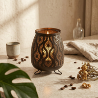 Floral Cutout Candle Holder Uncovered Top Table Decoration Black Finish