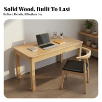 Solid Wood Desk Minimalist Wooden Study Table Modern Computer Workstation Sturdy Writing Desk for Students Adults Suitable for Home Office Bedroom Small Areas