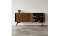 Minimalist Aesthetic Solid Wood Buffet Cabinet Chevron Pattern Doors Retro Accent Storage Cabinet Household Furniture for Living Room