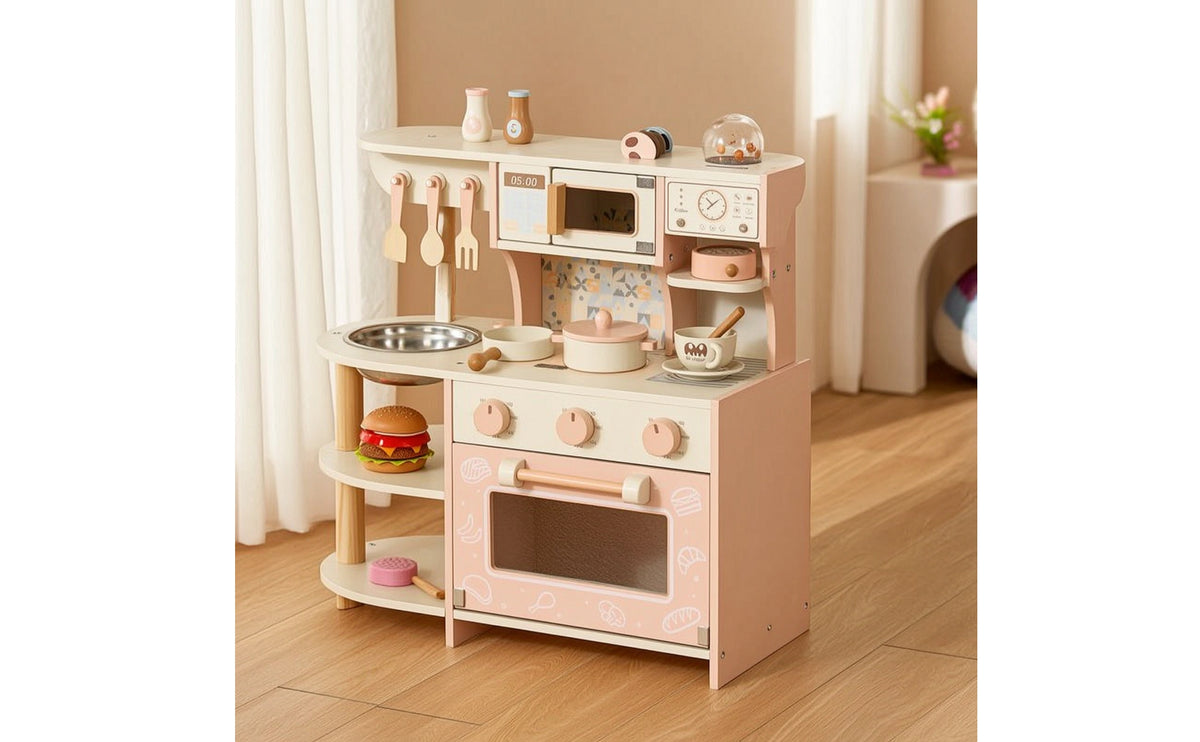 Compact Wooden Play Kitchen Freestanding Toy Kitchen with Oven Interactive Cottage-Inspired for Toddlers, Classroom
