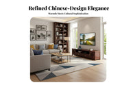 Zen Inspired Design Chinese Design TV Cabinet Brass-Finish Hardware Solid Wood Media Console Low Profile TV Cabinet