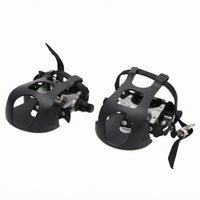 Nylon Straps Exercise Bike Pedals Textured Grip Surface Toe Strap Pedals Metal Body Toe Clip Pedal Curved Guard