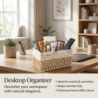 Paper Rope Storage Baskets with Lids, Woven Bins for Desk Organization, Desktop Storage Box Set, Makeup Organizers Paper Rope Baskets, Organizer Bins