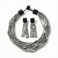 Bib Necklace with Drop Earrings Mirror-Finish Necklace and Earrings Set Multi-Strand Costume Jewelry for Parties, Dinners