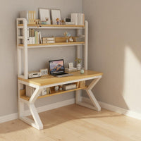 Writing Desk with Bookshelf and Pegboard Multi-Layer Storage Complete Workstation Desk K-Shaped Steel Frame Home Furniture for Students