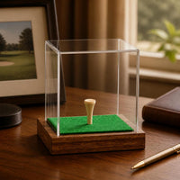 Golf Ball Acrylic Display Case with Wooden Base Dustproof Storage Cover