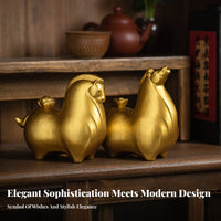 Good Fortune Symbol Ceramic Horse Ornament Elegant Design Golden Horse Statue Exquisite Workmanship for Business Owners