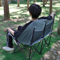 Two-Person Outdoor Lounge Chair Padded Double Camping Chair Foldable Camping Loveseat for Couples, Campers, Patio, Backyard