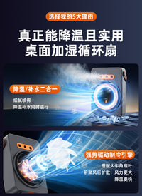 跨境新款数显桌面加湿风扇USB充电桌面风扇可壁挂三孔喷雾风扇