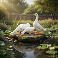 3 Pieces White Duck Garden Statues Weather-Resistant Pond Ornament for Yard