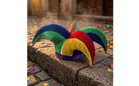 Four-Tipped Fool Hat Multicolor Patchwork Fool Hat Gold-Tone Tips Costume Accessory