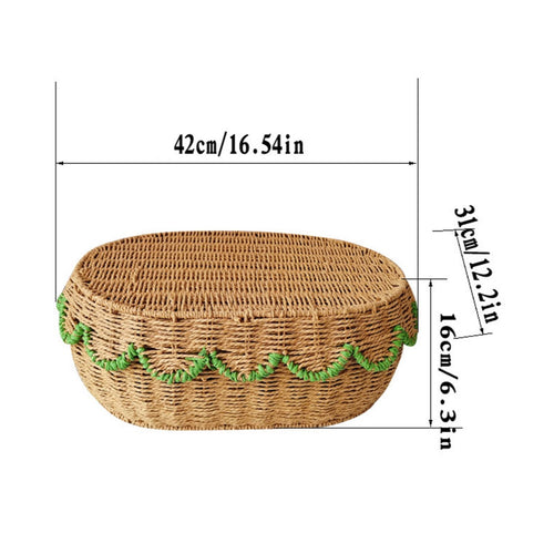 Woven Basket with Lid Materials Handmade Wicker Design Basket Handwoven Oval Paper Rope Storage Box