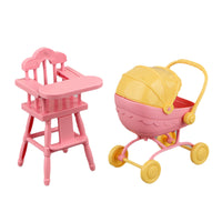 Miniature Dollhouse Accessories Set with Toy Stroller and Dining Table