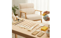 12 Pieces Pottery Brush Set with Sponge Wooden Handle Glaze Brushes Fan