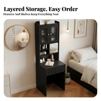 Space-Saving Design Vanity Desk with Hutch Modern Aesthetic Dressing Table Multi-Compartment Storage Makeup Station High Capacity for Women, Young Adults, Teenagers, Small Areas, Apartment Living, Closet Area