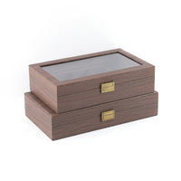 Retro Wood Grain Eyeglass Storage Box with Transparent Lid, Multi-Slot, Dustproof