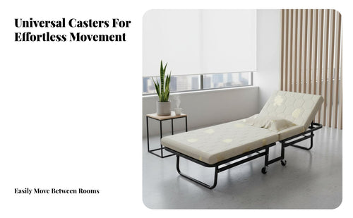 Adjustable Backrest Single Rollaway Bed Foldable Design Rollaway Bed with Mattress 360° Swivel Wheels Portable Furniture Space-Saving for Hospital Caregivers, Office Workers, Apartment Dwellers, Home, Bedroom, Guest Room, Camping