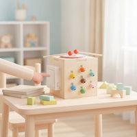 Wooden Cube Toy with Mallets Hands-on Bell Toy with Mallets Musical for Playroom