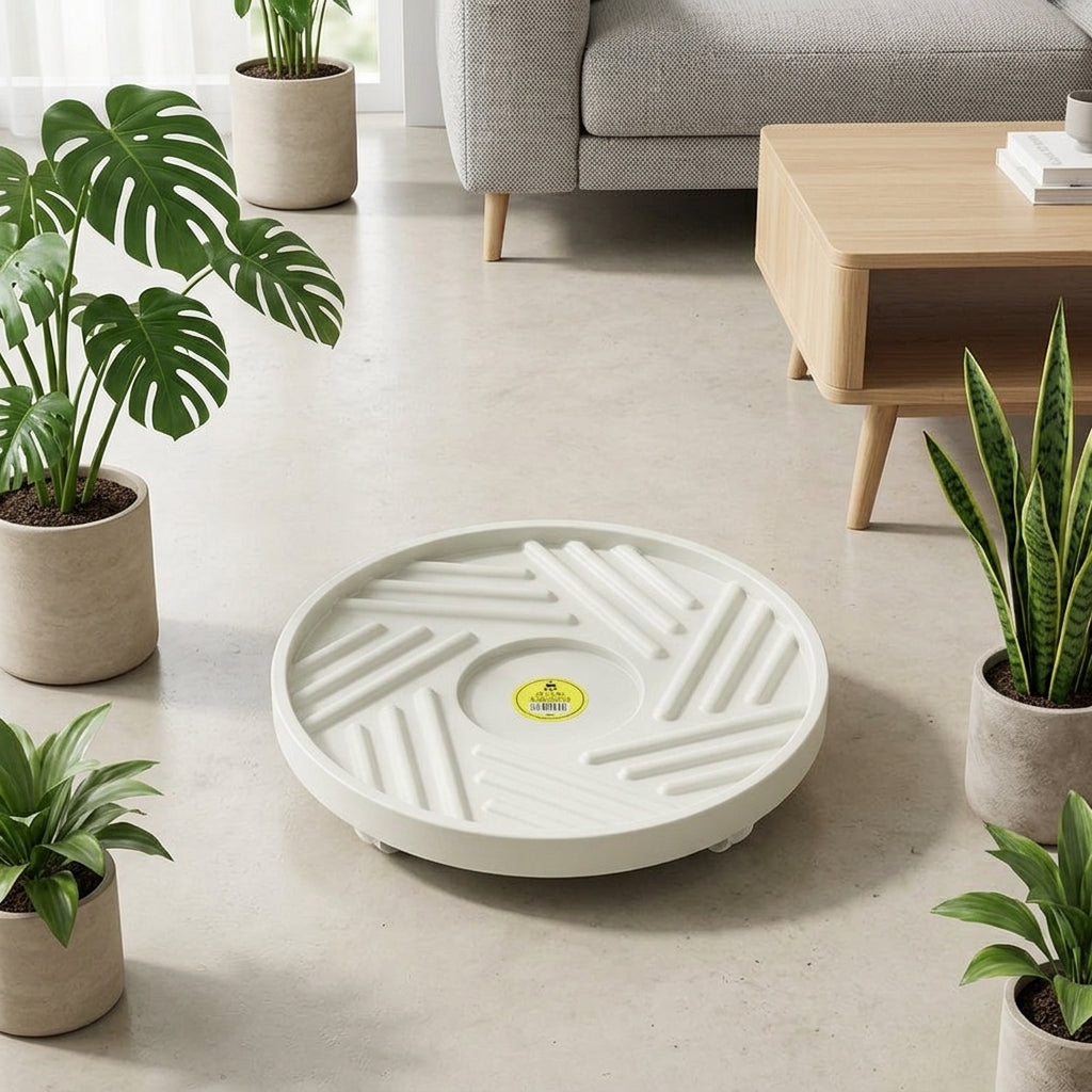 Plant Trolley with Drainage Tray, Resin Flower Pot Stand and Pot Stand, Indoor Outdoor Garden Plant Stand, Floor Standing, 255mm Base Diameter