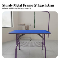 Non-Slip Surface Pet Grooming Table Stainless Steel Legs Adjustable Grooming Table with Arm Heavy-Duty Construction Pet Trimming Stand Wobble-Stable Stability for Professional Groomers, Home Use