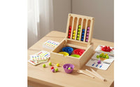 Child-Centered Color Sorting Game Concentration Training Bead Clipping Toy Set Multiple Ways to Play Wooden Bead Sorting Box for Youngsters, Kids