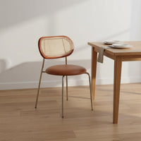 Easy to Match Rattan Dining Chair Rustic Rattan Back Chair Vintage Dining Seat for Guesthouse, Restaurant, Cafe