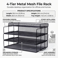 Metal Mesh Desk Storage 5 Tier, Desktop Organiser for Office Workers, Stackable Paper Filing Tray, Document Holder