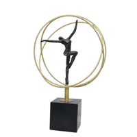 Dancer Statue with Circular Frame Gold-Tone Decor Black for Art Lovers, Dancers