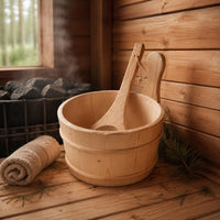 Sauna Pail and Ladle Set Long-Lasting Sauna Pail and Ladle Natural Rope Handle