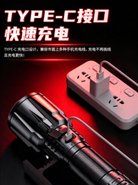 高端手电筒强光充电式超长续航大容量超亮户外远射手提探照灯巡逻