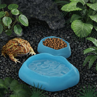 Tortoise Water Bowl and Naturalistic Reptile Dish, 2 Piece Shallow Reptile Bowl Set Accessories for Leopard Geckos, Frogs and Hermit Crabs