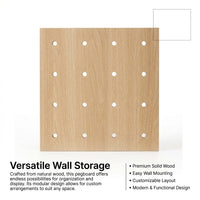 Solid Wood Pegboard Shelf for Wall, Wooden Pegboard Shelves with Hooks, Peg Board Organizer Storage, Craft Room Shelving Unit