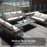4-Piece Woven Lounge Set mechanical aesthetic Outdoor Furniture Weather-Resistant Garden Seating Group for Families, Homeowners, Patio, Balcony, rearyard