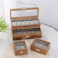 Multi-Slot High-End Bamboo Wood Watch Storage Box with Window, Large Capacity Display Case