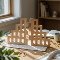 2 Pieces House-Shaped Wall Panel Light-Colored Interlocking Wood Panel 3D Texture Home Decoration