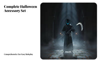 8 Pieces Grim Reaper Robe Set Faceless Hood Cosplay Garment Includes Accessories