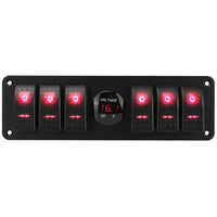 6+1 Position Rocker Switch Panel with 6 Toggle Switches and Digital Voltmeter, Waterproof