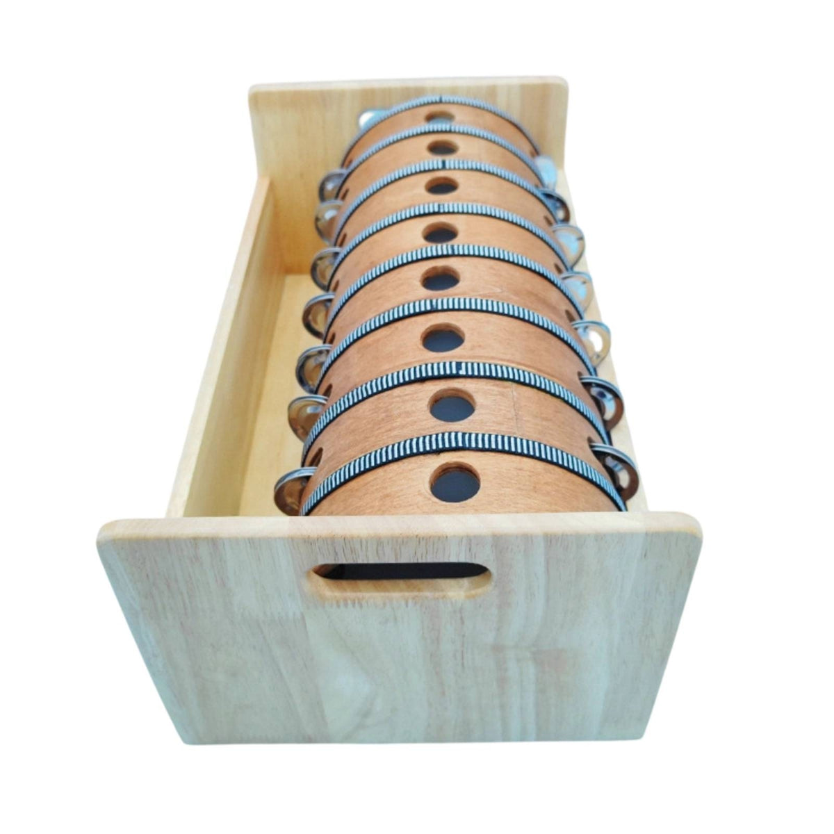 Tambourine with Storage Box Wooden Tambourine 6-Inch Percussion Instrument for Kids, Classroom