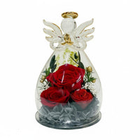 Angel Glass Dome with Roses Symbol of Everlasting Love for Christmas, Mom, Women