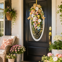 60cm Spring Door Swag, Artificial Mixed Floral Teardrop Swag for Front Door, Farmhouse Summer Wreaths for Home Decor UK